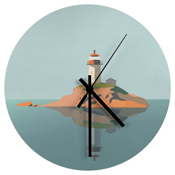 HANMUN lighthouse Simple Round Wood Wall Clocks - Battery Operated Silence Modern Decorative for Living Room Office, 11.8 Inch, USA