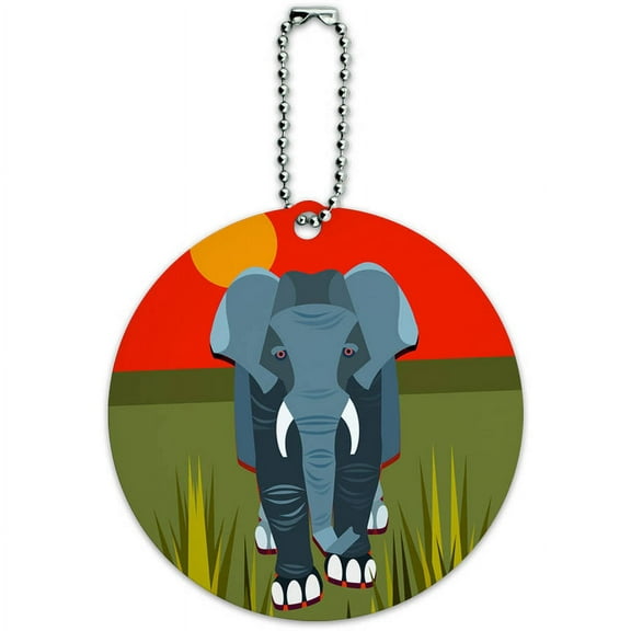 Geometric African Elephant Grey Round Luggage ID Tag Card for Suitcase or Carry-On