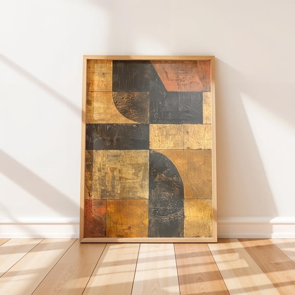 Geometric African Inspired Wall Art Boho Rustic Warm Earthy Composition Ethnic Wall Decor, Unframed Poster