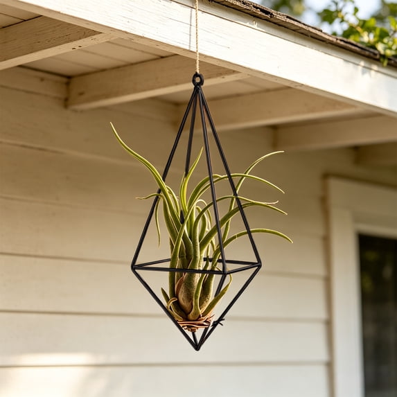 Geometric Air Plant Holder with Hanging Chain, Metal Hanging Tillandsia Holder, 3 Different Size Macrame Plant Holder, for Small Air Plants Indoor Garden Wall Decor