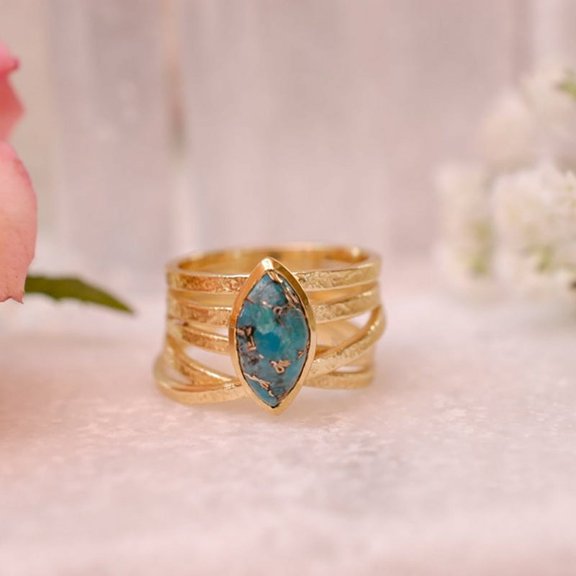 Geometric Alloy Inlaid Artificial Gem Ring, Electroplated Gold Finish, Fashion Jewelry for Women