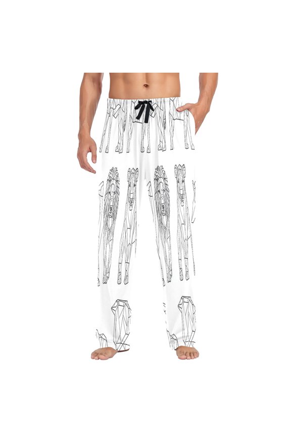 Geometric Animal Line Drawings Mens Cotton Pajama Pants Long Staple Lightweight Sleep Bottoms with Pockets Breathable