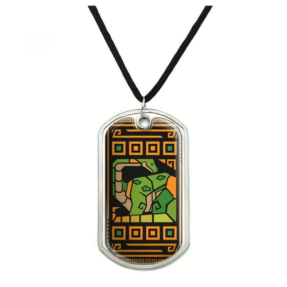 Geometric Apatosaurus Brontosaurus Dinosaur Aztec Mayan Style Military Dog Tag Pendant Necklace with Cord