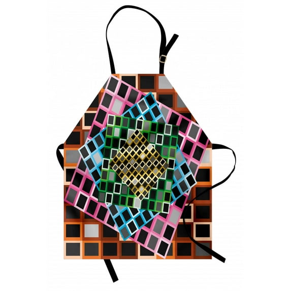 Geometric Apron Colorful Squares Framework Abstract Style Modern Graphic Design Artwork Print, Unisex Kitchen Bib Apron with Adjustable Neck for Cooking Baking Gardening, Multicolor, by Ambesonne