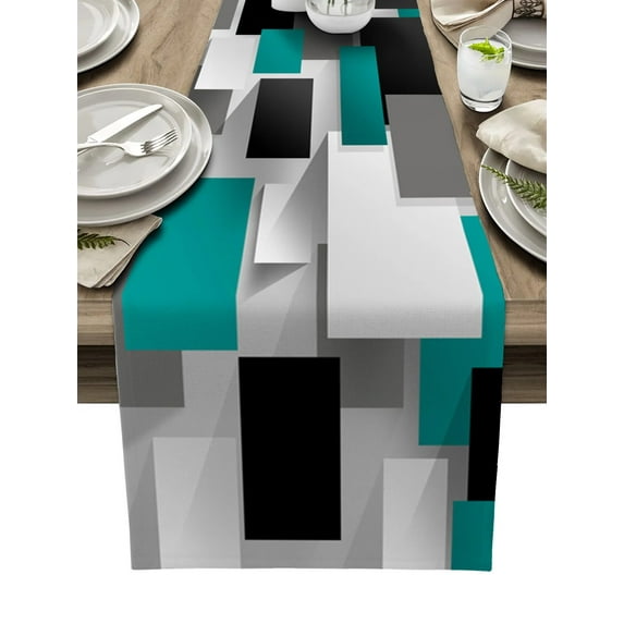 Geometric Aqua Green Abstract Linen Table Runner Kitchen Table ration Farmhouse Dining Table Cloth Wedding Party r