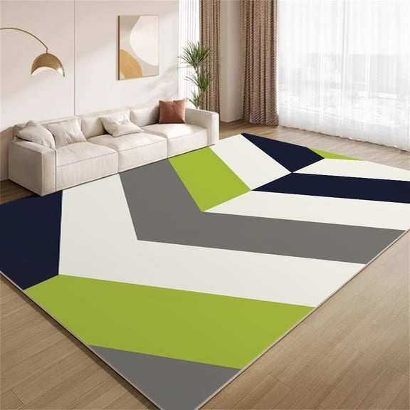 Geometric Arcade Area Rugs, Black Green Gray Modern Carpet, Washable Non Slip Low Pile Soft Rug for Living Room Bedroom Apartment Decor Mat 5ftx6ft