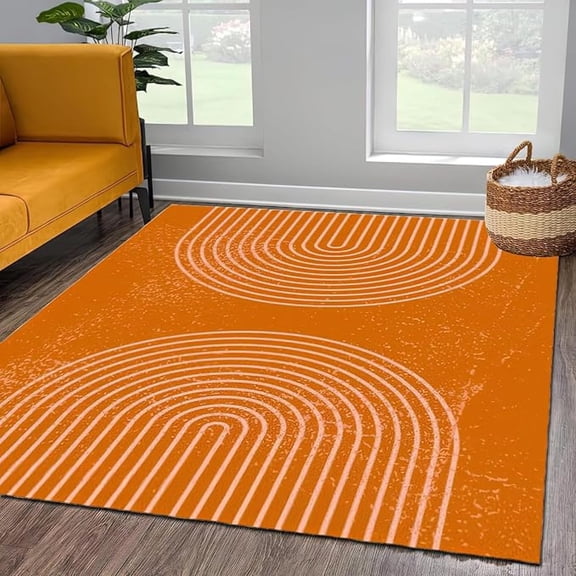 Geometric Arch Lines Area Rug, Medieval Simple Orange Non Slip Bedroom Rug, Stain Resistant Durable Carpet For Indoor Living Room Office Decor Mat 4x6ft
