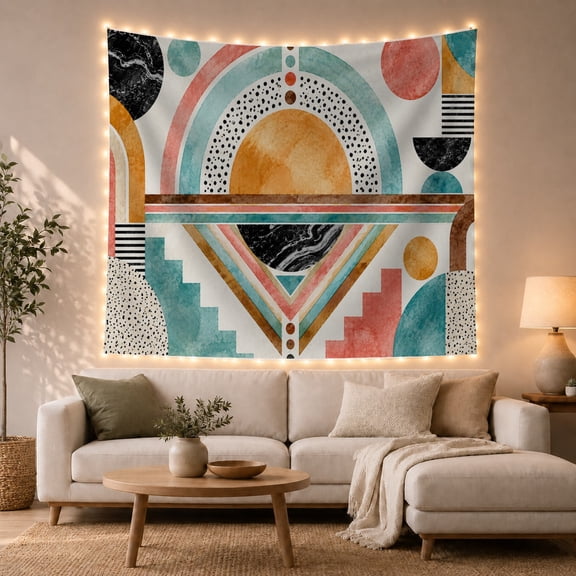 Geometric Arch Upper with Section Dominated Concentric Bands, Mystical Fantasy for Space Lovers, Galaxy Room Decor, Housewarming Gift, Tapestry Wall Hanging for Bedroom and Dorm
