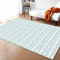 Geometric Area Rug 2'7''x5' Blue Striped Geometric Washable Area Rugs Non Shedding Floor Carpet Rubber Backing Non-Slip Indoor Mats for Living Room Bedroom Kitchen