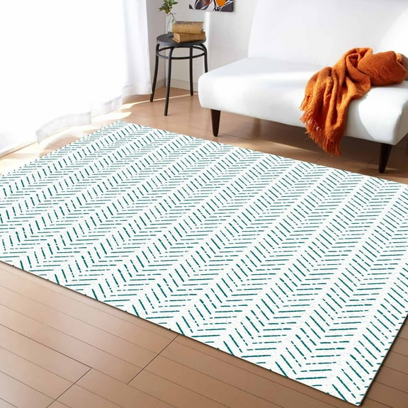 Geometric Area Rug 2'7''x5' Blue Striped Geometric Washable Area Rugs Non Shedding Floor Carpet Rubber Backing Non-Slip Indoor Mats for Living Room Bedroom Kitchen