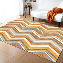 Geometric Area Rug 5'x7' Northern Europe Orange Geometric Wave Stripes Washable Area Rugs Non Shedding Floor Carpet Rubber Backing Non-Slip Indoor Mats for Living Room Bedroom Kitchen