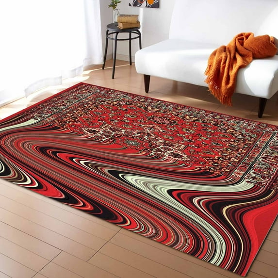 Geometric Area Rug 5'x8' Red Geometric Art Abstract Oil Painting Washable Area Rugs Non Shedding Floor Carpet Rubber Backing Non-Slip Indoor Mats for Living Room Bedroom Kitchen