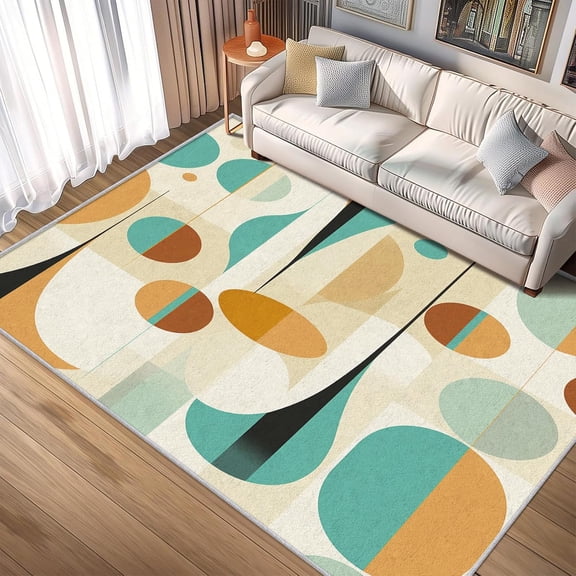 Geometric Area Rugs, Mid Century Modern Abstract Pattern Carpet, Washable Non Slip Low Pile Soft Rug for Living Room Bedroom Decor Mat 2x3ft