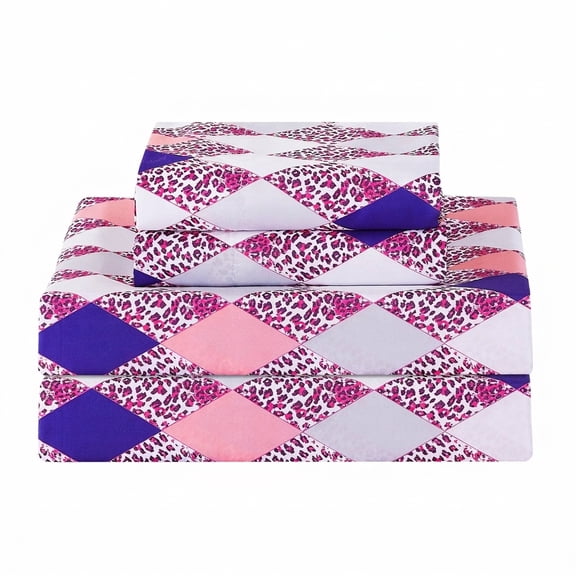 Geometric Argyle Leopard Print Queen Sheet Set Patternedfiber Bed Fitted Sheets With 15" Deep Pocket & Non-slip Corner Straps Pin