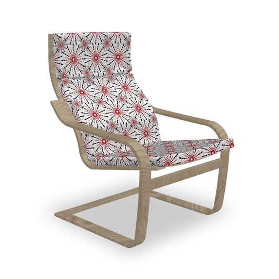 Geometric Armchair Pad and Slipcover, Trippy Flower with Shapes in New Modern Image, 1 Piece Soft Cushion Replacement with Removable Cover, Red Black White, by Ambesonne