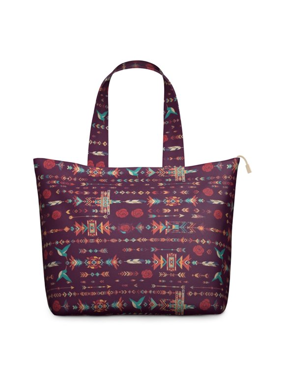 Geometric Arrow Red Pattern Weekend Tote Bag, Daily Commuter Tote with Inner Zip Pocket, Full Length Zipper Gift Ideas for Holiday Birthday Gifts,22 X 12 X 18 Inches