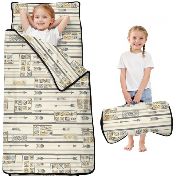 Geometric Arrow White Pattern Teens Toddler Nap Mat with Pillow, Sleeping Mat Bag for Preschool Daycare 50"x20"