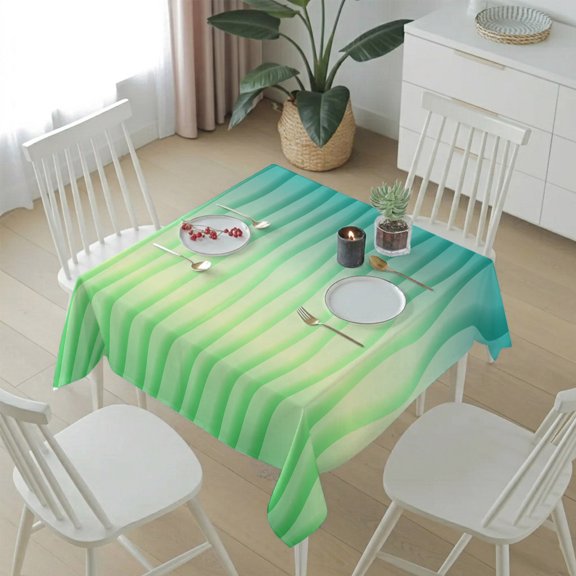 Geometric Art Wave Vertical Line Table Cloth 54x54in, Waterproof Square Tablecloth Wipeable Tablecloths Minimalist Teal Green Ombre Table Covers for Dining Tables Party Indoor Outdoor