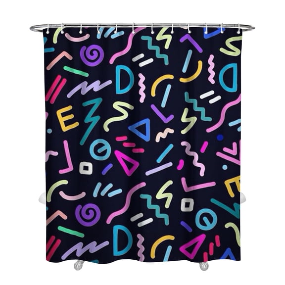 Geometric Artistic Shower Curtain, Waterproof Bathroom Curtain with Plastic Hooks, Machine Washable Abstract Rainbow Tie Dye Graffiti Design, Modern Colorful Decor