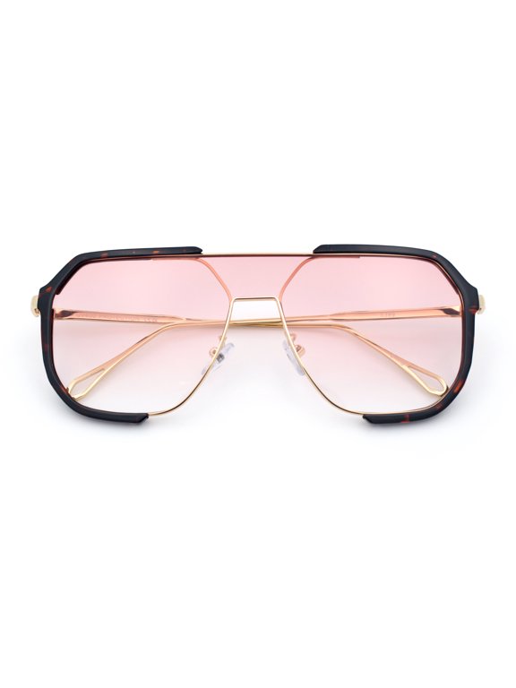 Geometric Aviator Sunglasses for Men Gradient Lens Metal Frame Fashion Square Pilot Shades Gold Tortoise Frame - Red Lens