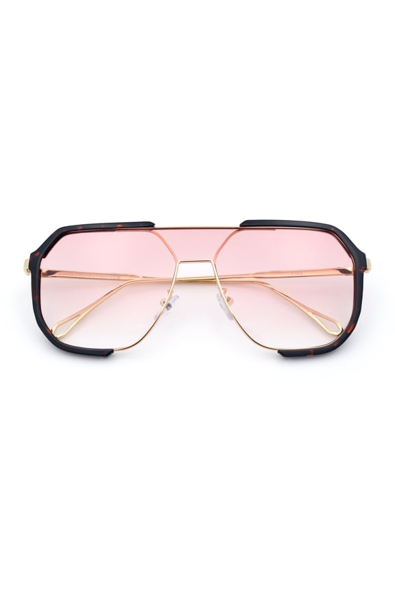 Geometric Aviator Sunglasses for Men Gradient Lens Metal Frame Fashion Square Pilot Shades Gold Tortoise Frame - Red Lens