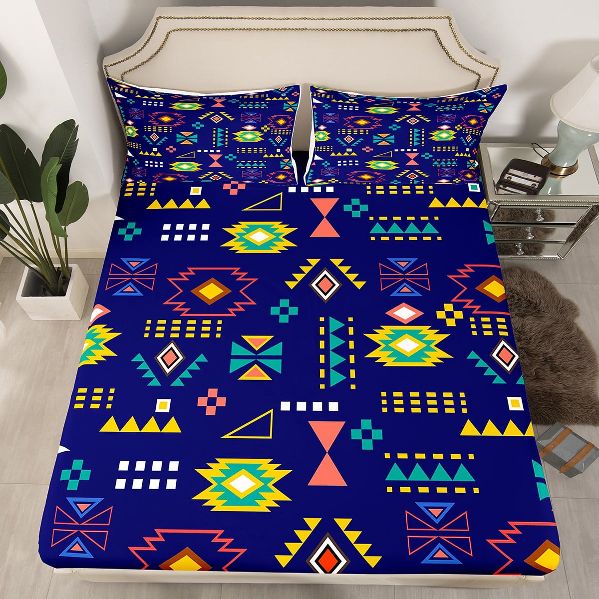 Geometric Aztec Full Bed Sheets,Arrow Bohemian Bedding Set Triangle ...