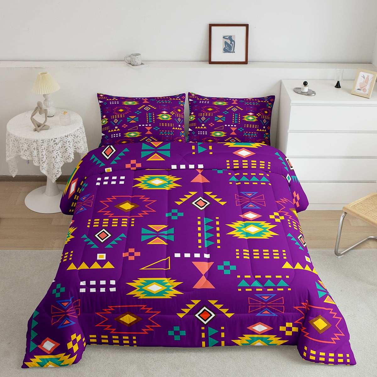 Geometric Aztec Full Comforter Set for Boys,Ethnic Tribe Arrow Bohemian