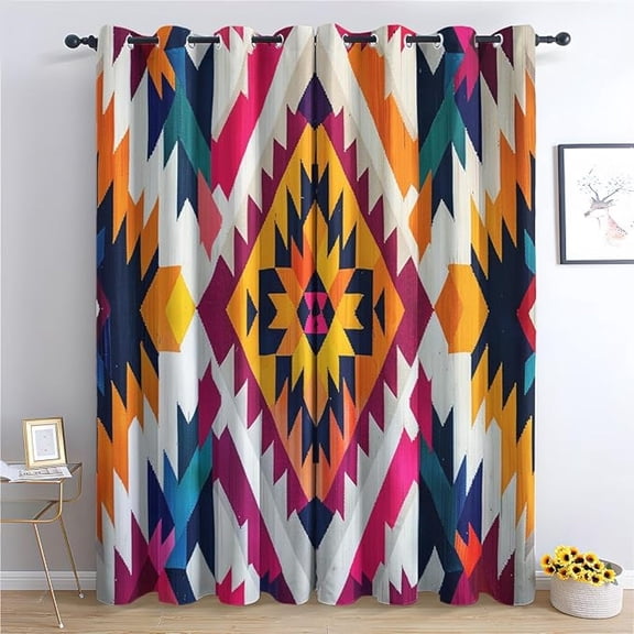 Geometric Aztec Patterned Blackout Curtains For Bedroom, Living Room Decor, Room Darkening Thermal Insulated Grommet Drapes, Multicolor Southwestern Tribal Curtains 42"W x 63"L (Pack of 2)