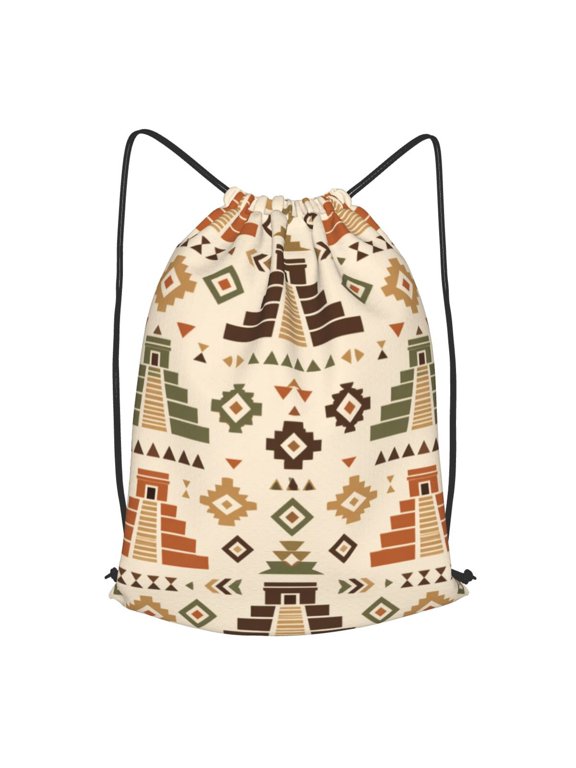 Geometric Aztec Style Home Decor Pattern Drawstring Backpack Gym String Bag Sports Sackpack Cinch Sack, S