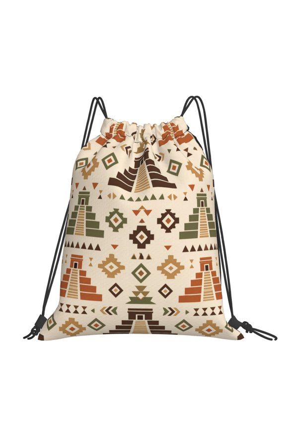 Geometric Aztec Style Home Decor Pattern Large Drawstring Backpack Casual Cinch Sack Bag Backpack for Sports Hiking Travel Gym