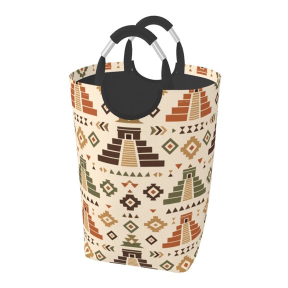 Geometric Aztec Style Home Decor Pattern Laundry Bag with Handle - Foldable Dirty Clothes Hamper Collapsible Storage Bin