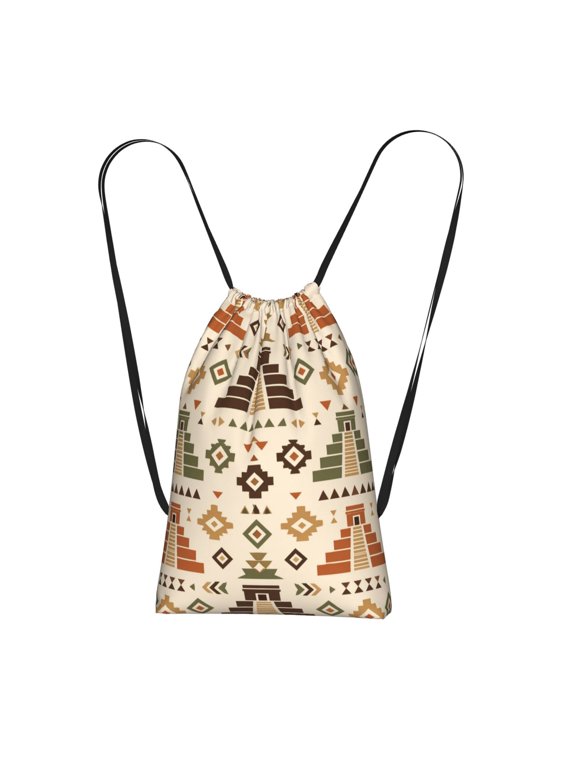 Geometric Aztec Style Home Decor Pattern Packable Drawstring Backpack, Lightweight Foldable Cinch Storage Bag for Gym Travel Shopping
