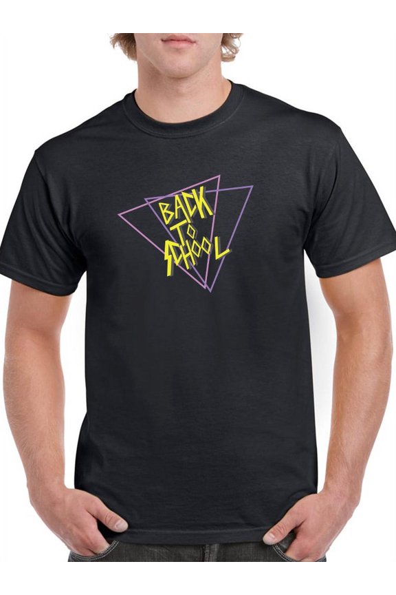 Geometric Back To School Triangle With Retro Font Men Black T-Shirt, Male Small