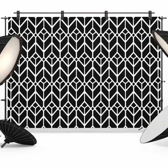 Geometric Backdrop for Photoshoot, Photography Photo Studio Background Wall Backdrop, Modern Abstract Lines Texture Black Back Drop Banner Panel for Portraits Wedding Party Live Streaming Decor 7x5Ft
