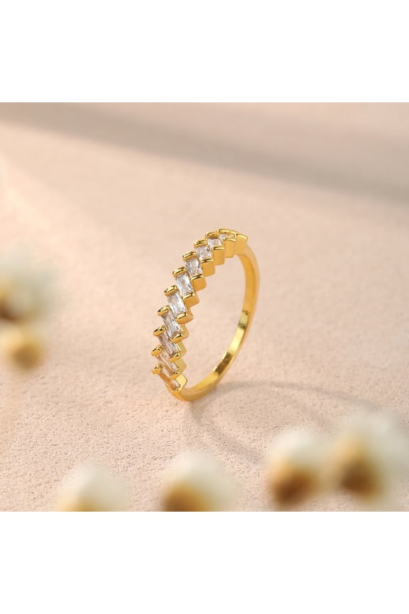 Geometric Baguette Zircon Stacking Ring, 14K Gold Plating