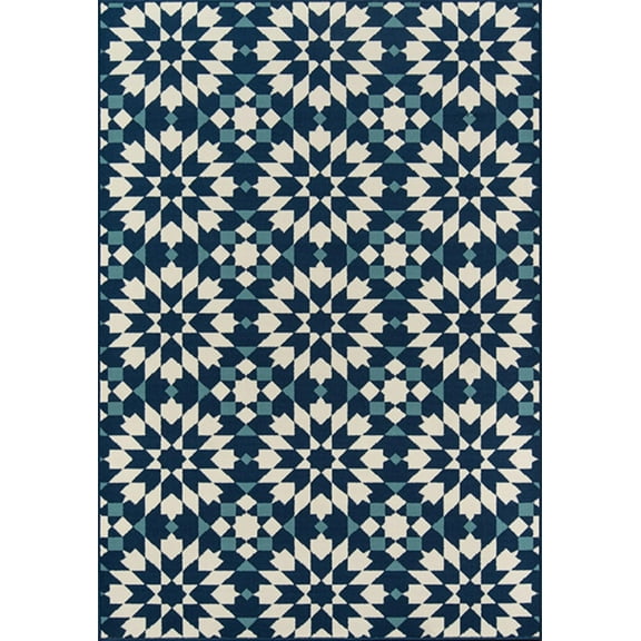 Geometric Baja Outdoor Rug in Navy - Rectangle 2'3" X 4'6"