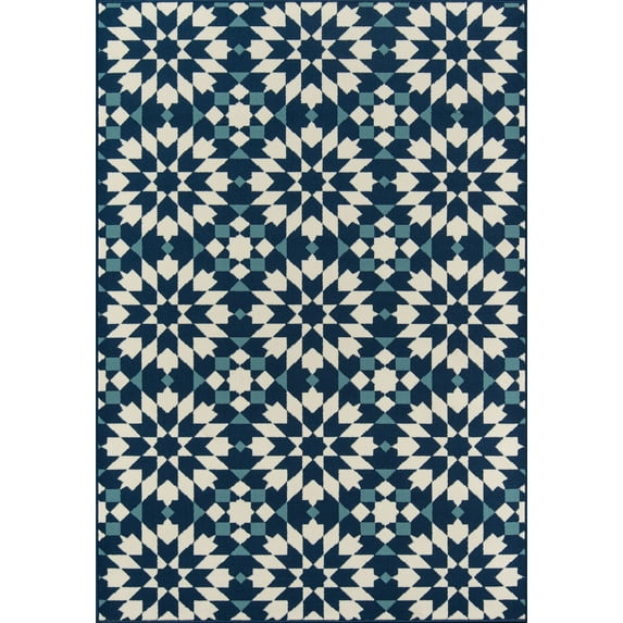 Geometric Baja Outdoor Rug in Navy - Rectangle 5'3" X 7'6"