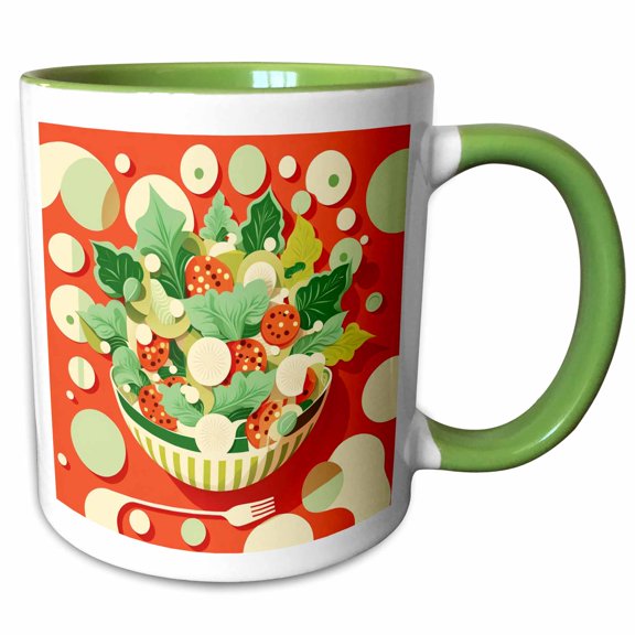 3drose, Geometric Balance Underscores This Salad Illustration, 11oz Two-tone Green Mug