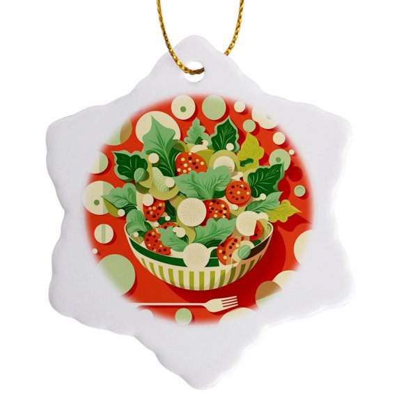 3drose, Geometric Balance Underscores This Salad Illustration, 3 inch Snowflake Porcelain Ornament