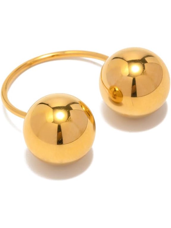 Geometric Balls Minimalist Wrap Open Ring for Women Fashion Ball Stainless Steel Eternity Statement Promise Knuckle Pinky Stacking Adjustable Rings Daughter Bff Birthday Christmas Gifts