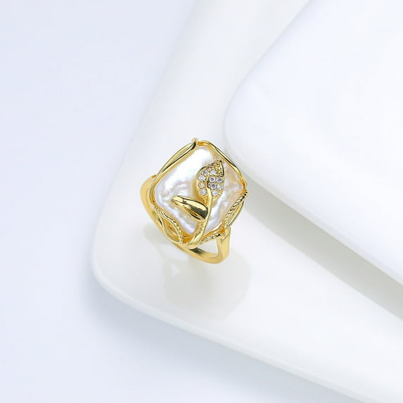 Geometric Baroque Freshwater Pearl Ring Inlaid Open Adjustable Jewelry Statement Piece Elegant Design Classics