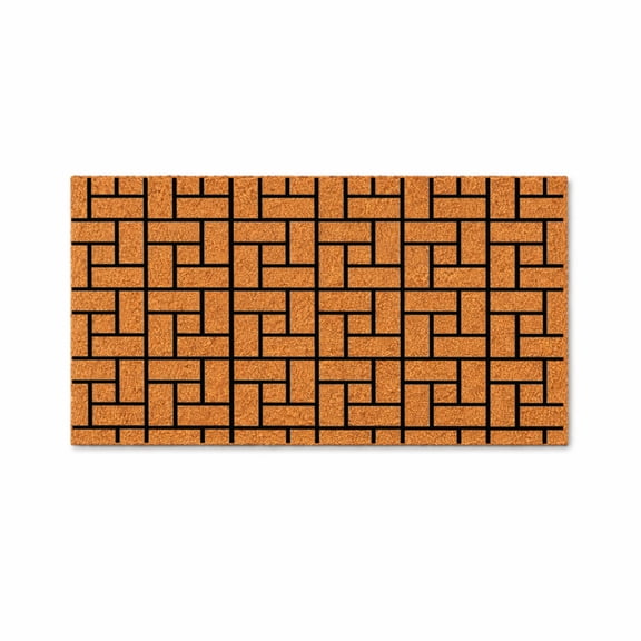 Geometric Basketweave Pattern Doormat, Interlocking Line Design - Brown Coir PVC Outdoor Doormat (16x24 inches) 4347