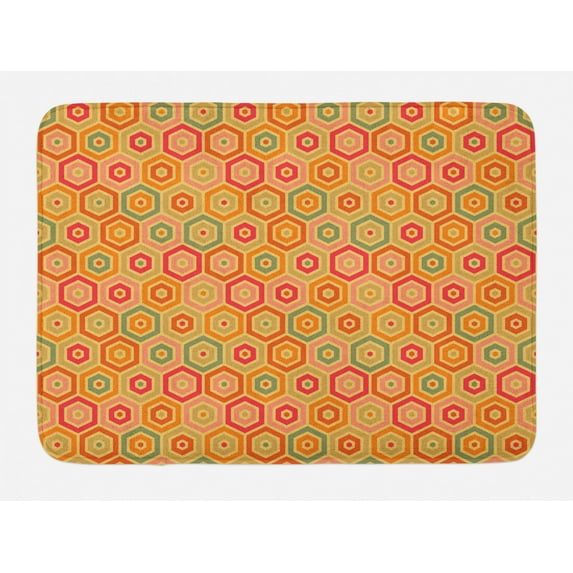Geometric Bath Mat, Abstract Design Pattern of Vintage Hexagon Shapes in Pastel Old Fashioned Tones, Plush Bathroom Decor Mat with Non Slip Backing, 29.5" X 17.5", Multicolour, by Ambesonne