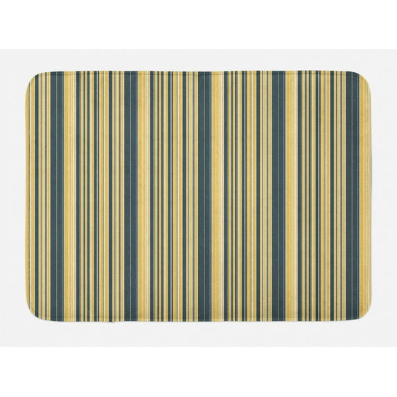 Geometric Bath Mat, Barcode Style Pattern in Retro Colors Straight Parallel Vertical Lines, Non-Slip Plush Mat Bathroom Kitchen Laundry Room Decor, 29.5 X 17.5 Inches, Yellow Dark Bluegrey, Ambesonne