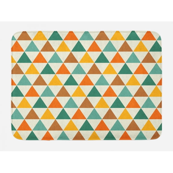 Geometric Bath Mat, Retro Style Triangle Forms Geometric Arrangement Colorful Shapes Vintage Pattern, Plush Bathroom Decor Mat with Non Slip Backing, 29.5" X 17.5", Multicolor, by Ambesonne