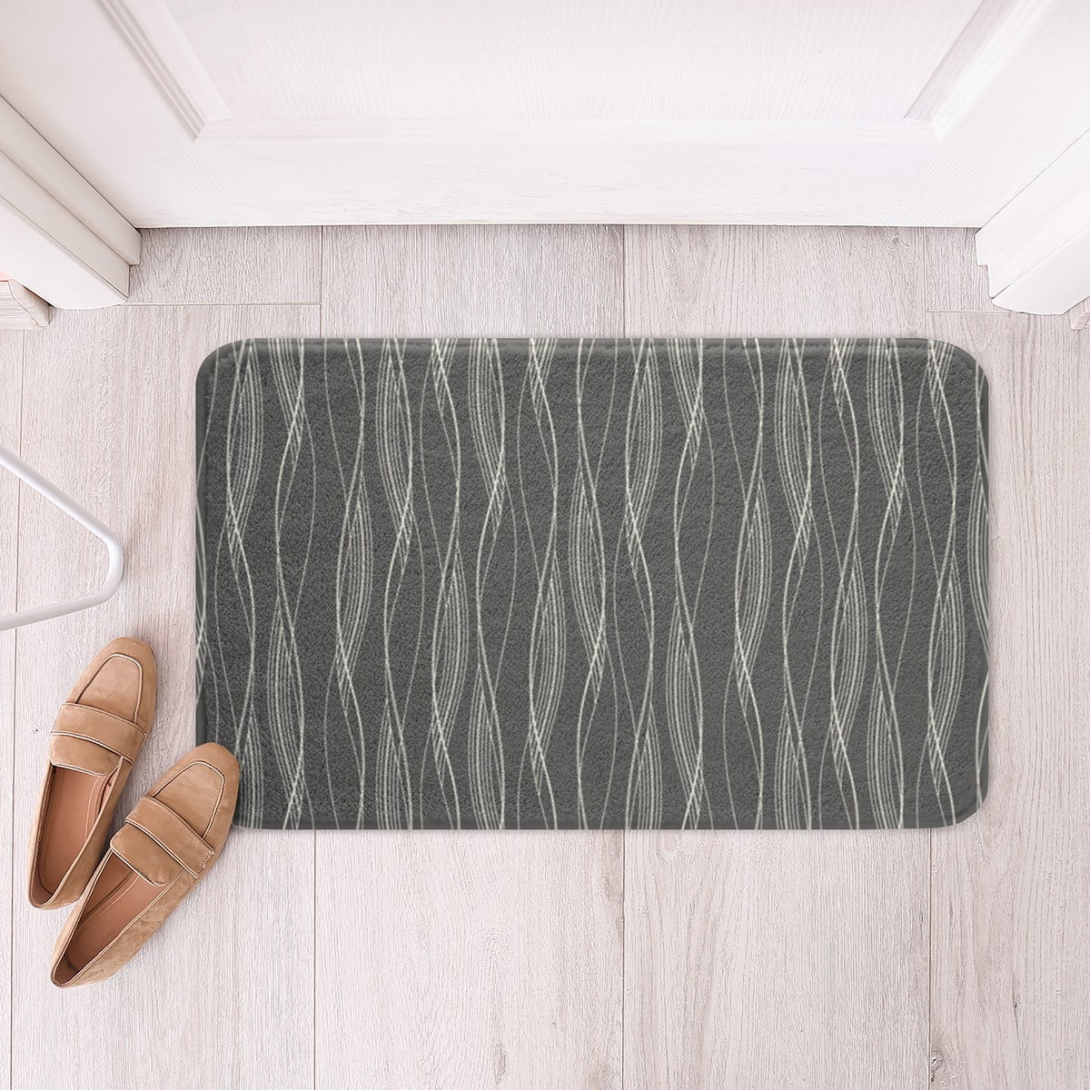 Geometric Bath Rugs Gray White Abstract Art Stripes Bathroom Rugs for Kids Boys Girls,Retro