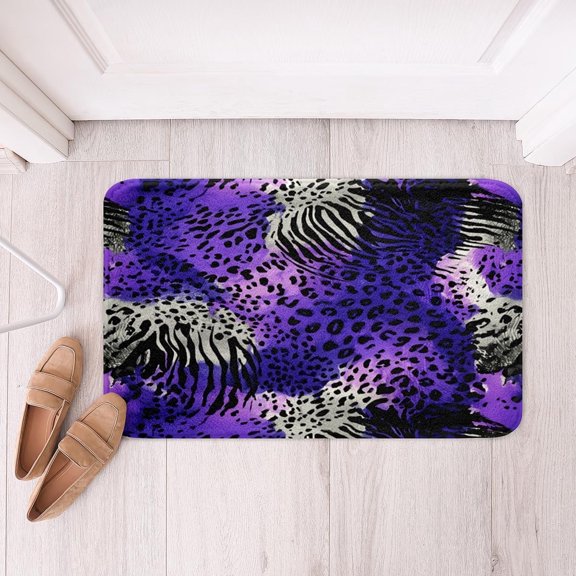 Geometric Bathroom Rug 16" x 24" Leopard Print Bath Mat with African Animal Farmhouse Pattern in Black and Purple