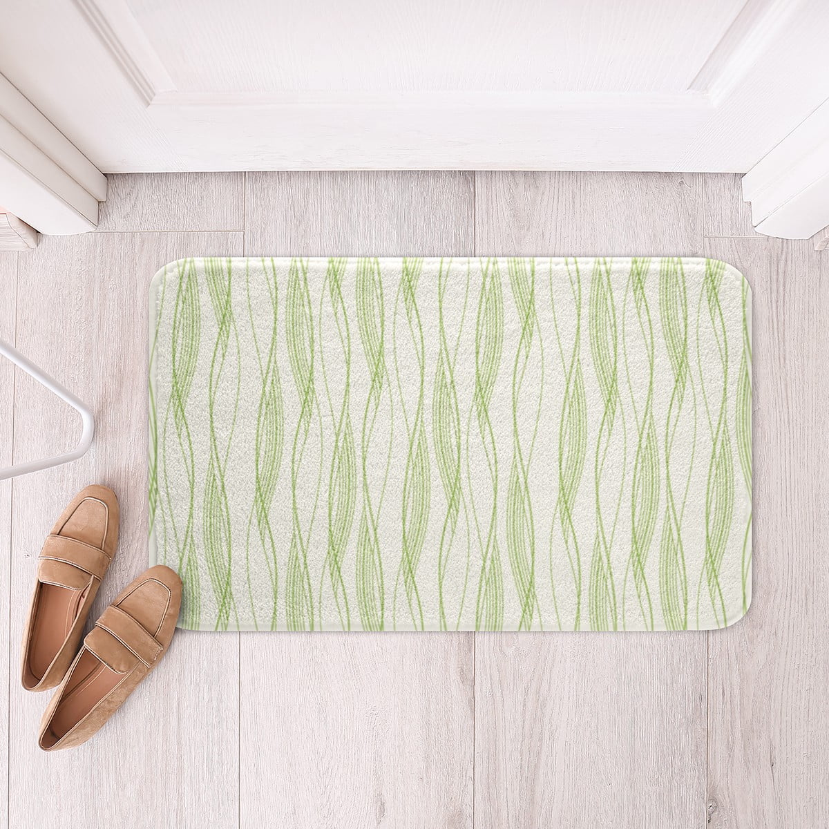 Geometric Bathroom Rugs Abstract Art Striped Green White Bath Rugs for