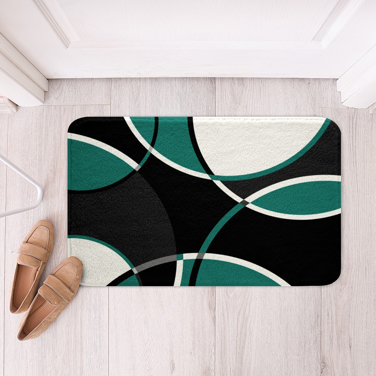 Geometric Bathroom Rugs Black White Green Circles Stripes Abstract Bath
