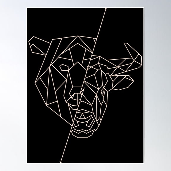 Geometric Bear Bull Poster Wall Art, Modern Wall Decor For Living Room Bedroom, 8x12 UNFRAMED